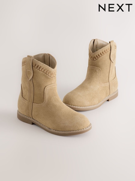 Marron fauve - Bottines style western en daim
