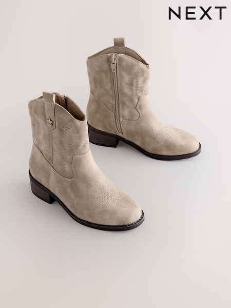 Mink Brown Faux Suede - Westernstiefeletten