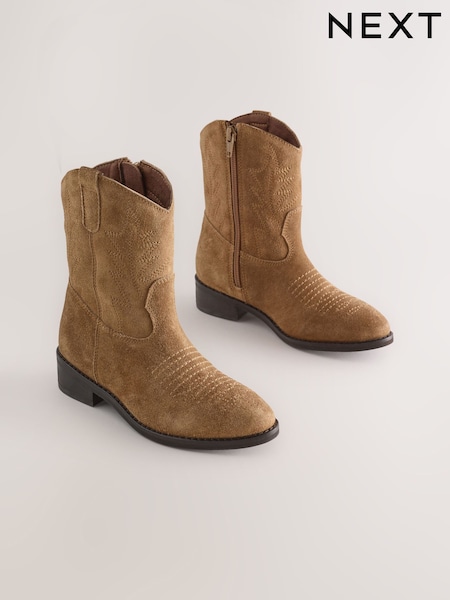 Tan Brown - Suede Leather Western Boot