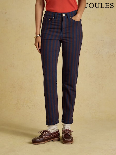 Brown/Navy Striped - Joules Slim Straight Mid Rise Jeans