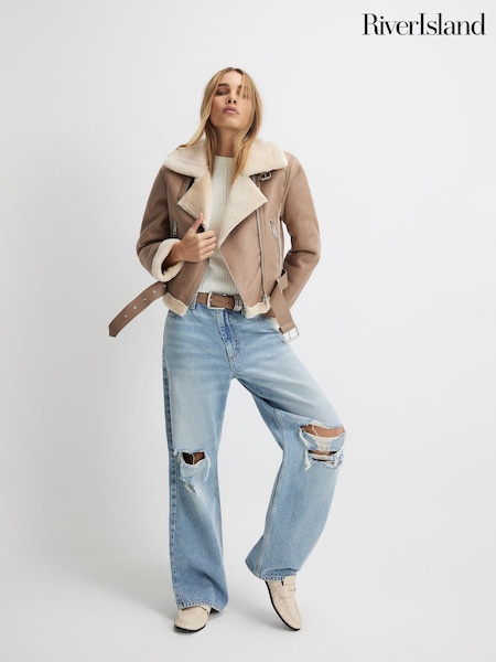River Island Brown Belted Crop Aviator Jacket (Y37757) | R1,825