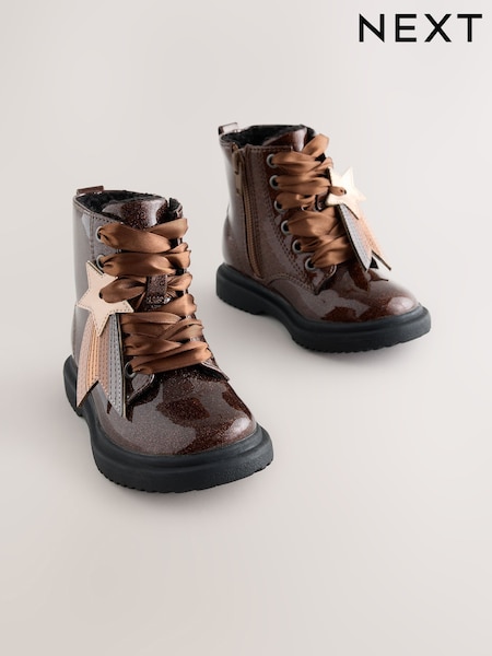 Bronze Shimmer - Lace Up Ankle Boots