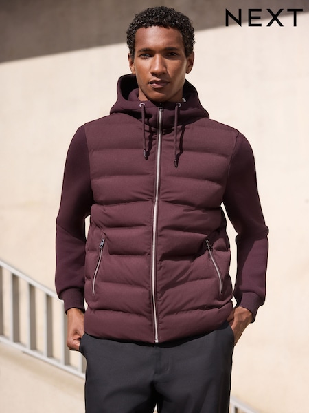 Burgundy Red - Regular Quilted Hybrid Hooded Jacket