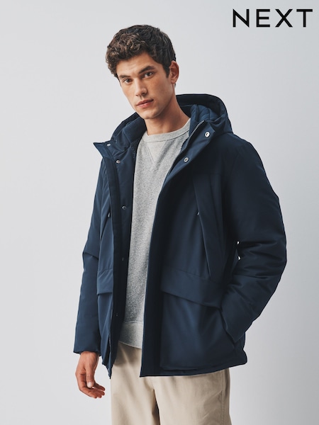 Navy - Regular Shower Resistant Borg Lined Parka Jacket