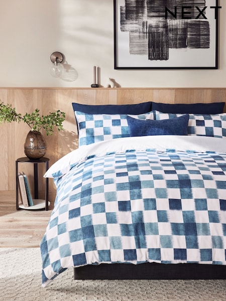 Blue Checkerboard Brushed 100% Cotton Reversibile Duvet Cover and Pillowcase Set (Y37916) | EGP912 - EGP1,824
