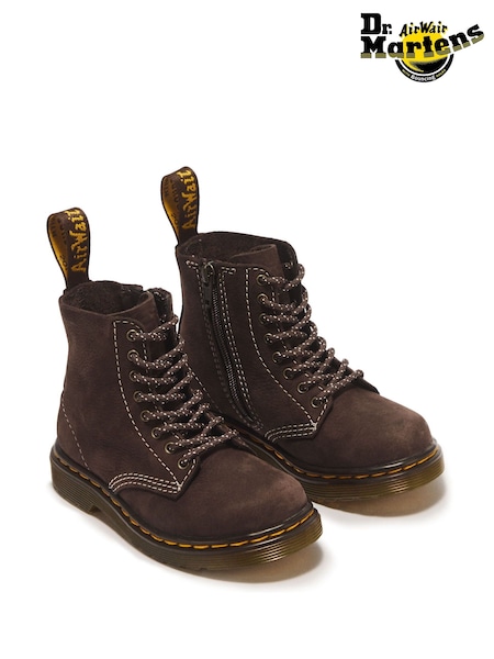 Brown - Dr. Martens 1460 Pascal T Dark Brown Tumbled Nubuck Boots