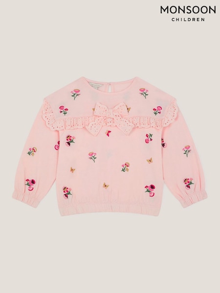 Monsoon Pink Floral Broderie Bow Sweatshirt (Y38017) | OMR15 - OMR17