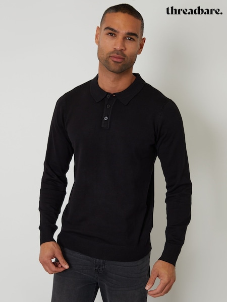 Threadbare Black Knitted Long Sleeve Polo Jumper (Y38065) | MYR 171