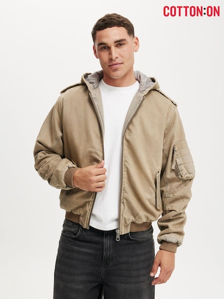 Cotton On Brown Denim Hooded Bomber Jacket (Y38091) | €100