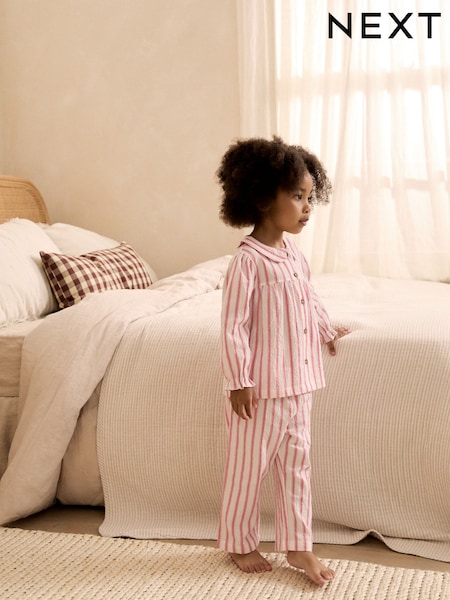 Pink Stripe - Woven Button Through Pyjamas (9mths-10yrs)