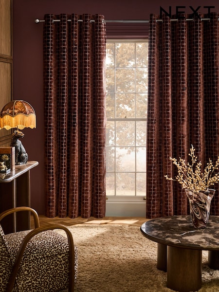 Geometric Velvet Eyelet Lined Curtains