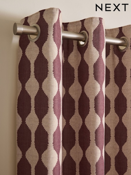 Wiggle Print Touch Of Linen Eyelet Lined Curtains