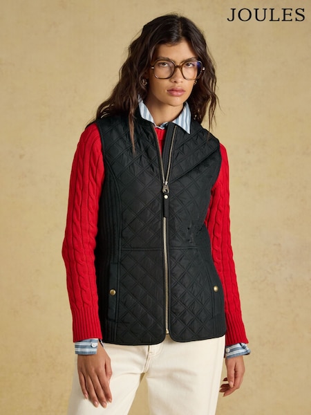 Black - Joules Minx Showerproof Diamond Quilted Gilet