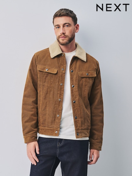 Tan Brown - Regular Cord Borg Lined Trucker Jacket