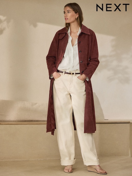 Tan Brown - N. Premium Suede Belted Trench Coat