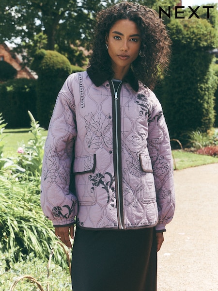 Pink/Brown - National Trust X Next Reversible Shower Resistant Quilted Jacket