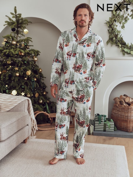 Vintage Santa Ecru - Button Through Set Family Matching Christmas Pyjamas Set