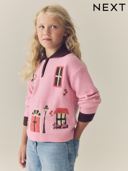 Pink - House Embroidered Jumper (3-16yrs)
