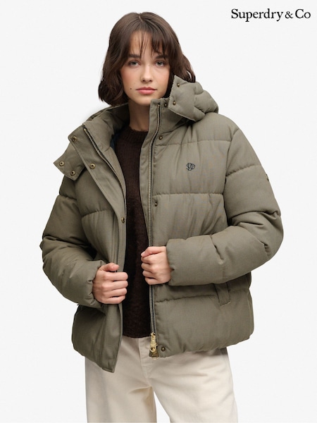 Կանաչ - Superdry Premium Hood Check Puffer բաճկոն