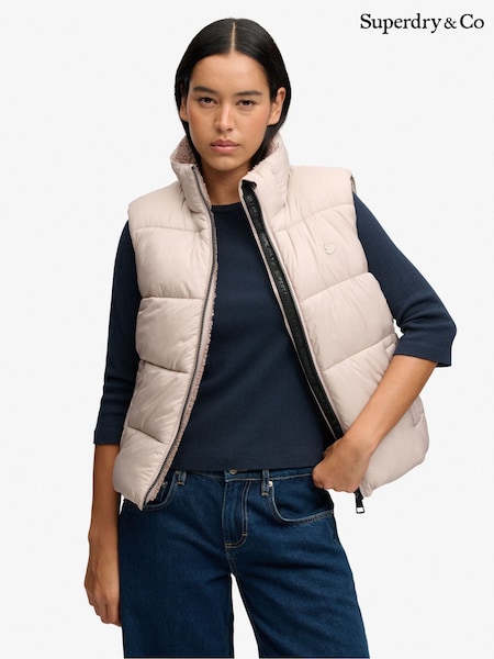 Cream - Superdry Borg Lined Gilet