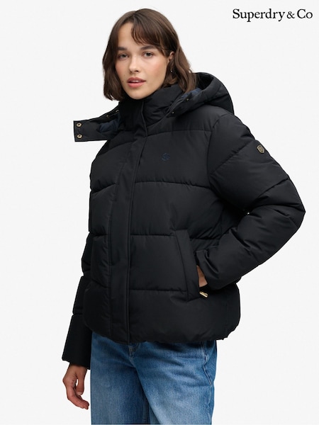 Black - Superdry Premium Hood Puffer Jacket