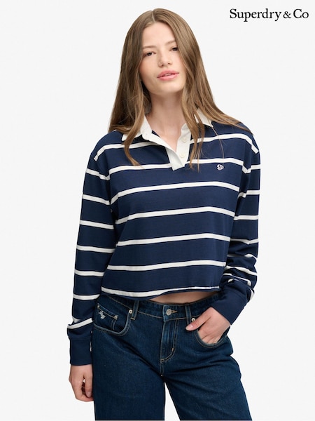 ブルー - Superdry Ath Ess ストライプ クロップド ラグビー シャツ
