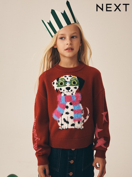 Dalmation Dog Red - Christmas Jumper (3-16yrs)