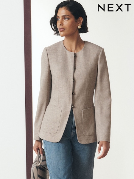 Neutraal - Kraagloze getailleerde blazer