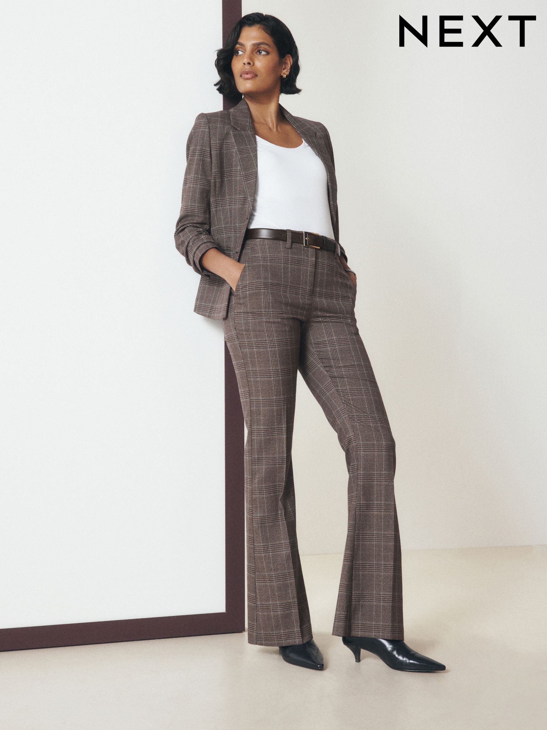 Buy Women's Trousers Curve Check/Tartan Online | Next USA