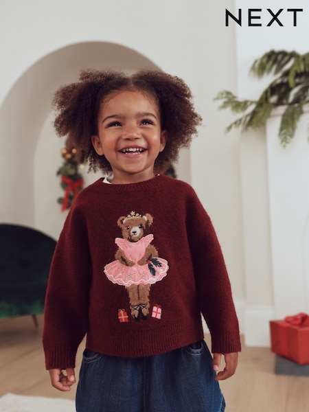 Burgundy Red - Nutcracker Bear Christmas Jumper (3mths-7yrs)