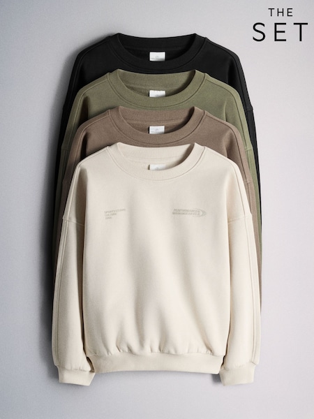 Black/Green/Brown/Cream - The Set 4pack Oversized Graphic Crews Sweat Tops