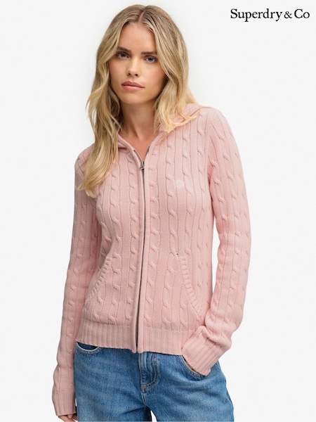 Pink - Superdry Cotton Cable Hoodie