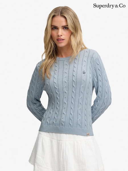 Light Blue - Superdry Essentials Cable Jumper