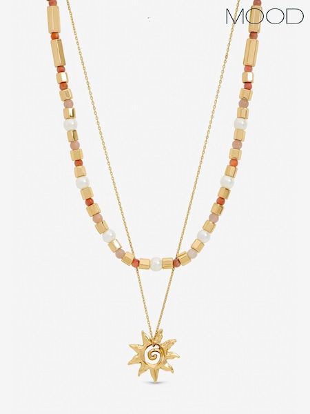 Mood Gold Tone Beaded Sun Double Row Necklace (Y39394) | 39,400 ARS