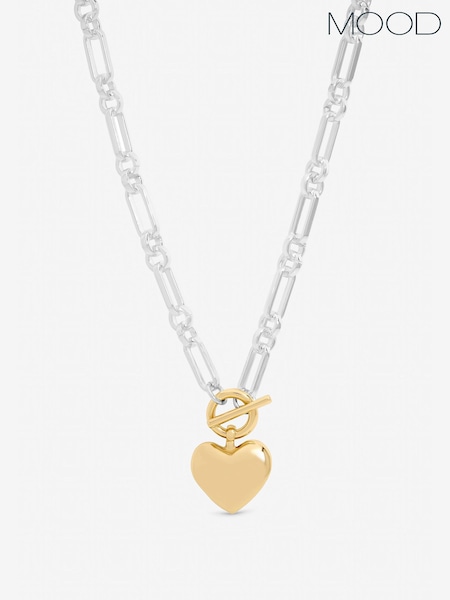 Mood Metallic Two Tone Heart Link Necklace (Y39400) | $55