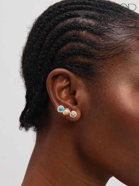 Tonalité d'or - Mood Turquoise Pearl Stud Earrings 3 Pack