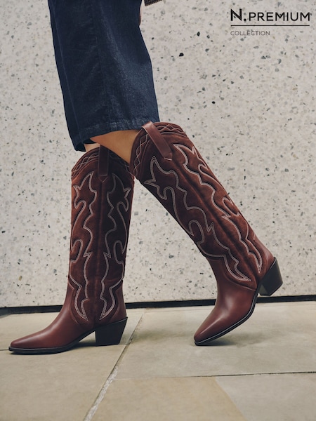 Rosso bordeaux - N. Premium Western Knee High Chisel Toe Boots