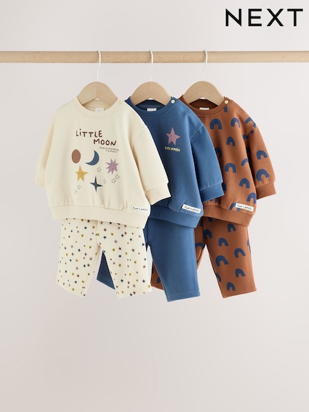Blue/Neutral - Baby Sweat Top And Wide Leg Joggers Set 6 Piece (0mths-2yrs)