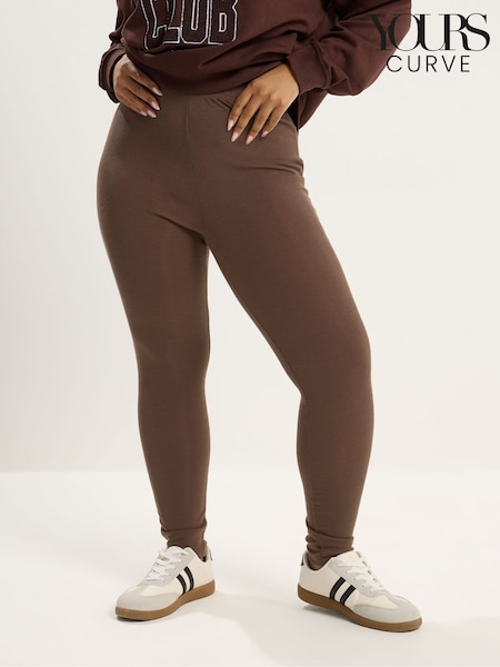 Yours Curve Brown Mini Ribbed Leggings (Y39569) | LEI 164