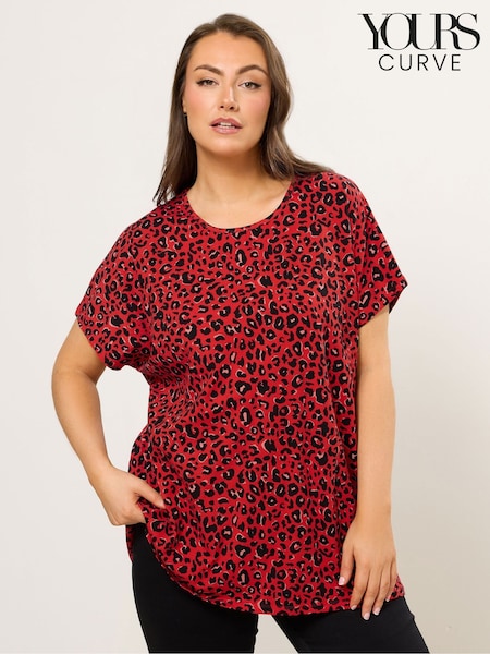 Yours Curve Red Drop Shoulder Animal Top (Y39584) | AED128