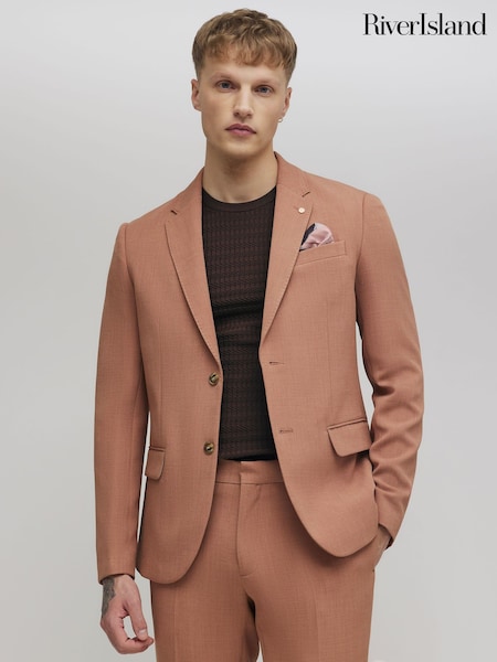 River Island Pink Skinny Fit Textured Suit Jacket (Y39920) | €125