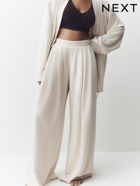Cream - Studio Wide Leg Jogger Trousers