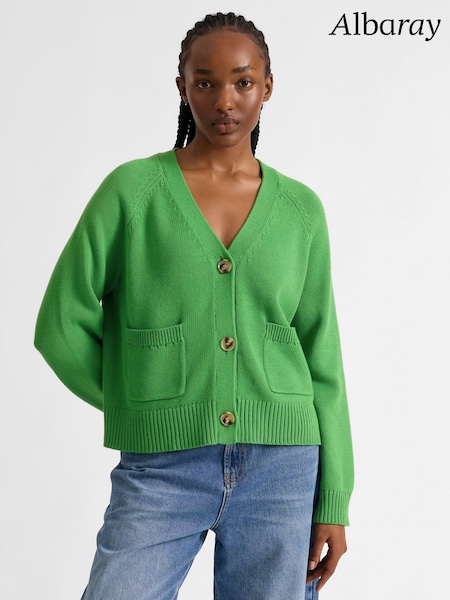 Albaray Green Cotton Relaxed Cardigan (Y40064) | kr1 084