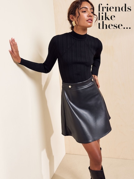 Qara - Friends Like These Pu Mix Knit Mini Dress