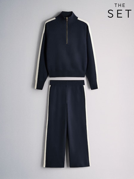 Navy Blå - The Set Jumper And Joggers Co-ord Set With Side Stripe Tipping