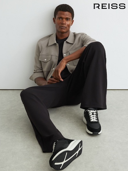 Black/White - Regular Reiss Hudson Suede-trim Runner Trainers