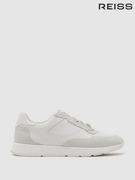White - Regular Reiss Grant Bonded-leather Lightweight Runner Trainers