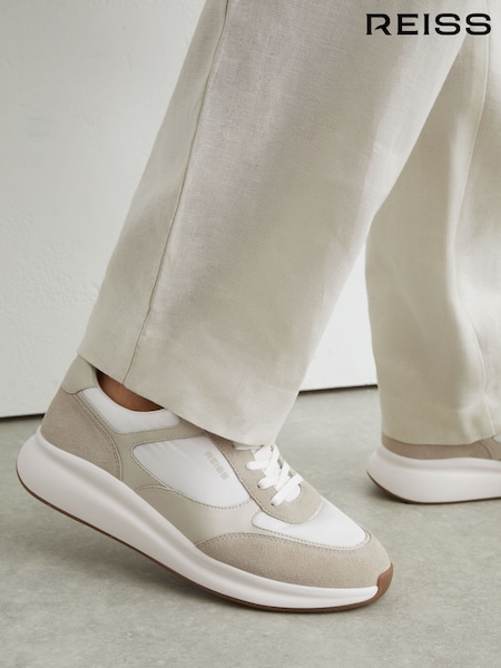 Off White - Regular Reiss Hudson Suede-trim Runner Trainers