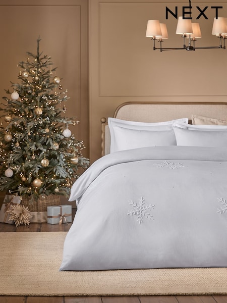Tufted Snowflake Christmas Brushed Cotton Duvet Cover And Pillowcase Set