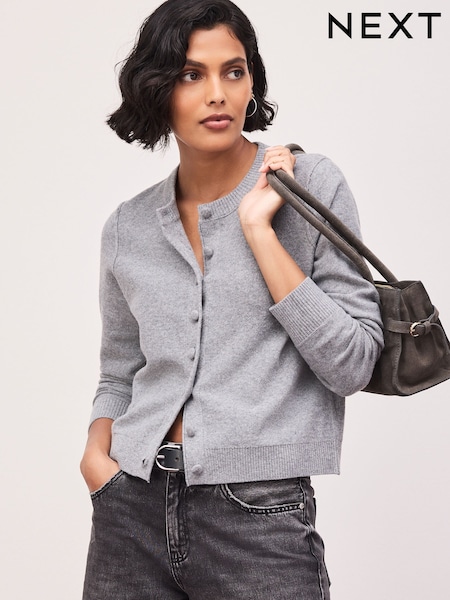 Grey Marl - Supersoft Crew Neck Long Sleeve Cardigan